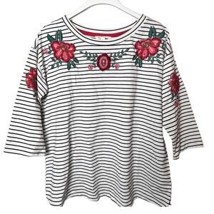 With Love Women’s 3/4 Sleeve Striped and Floral Blouse Sz L NWT